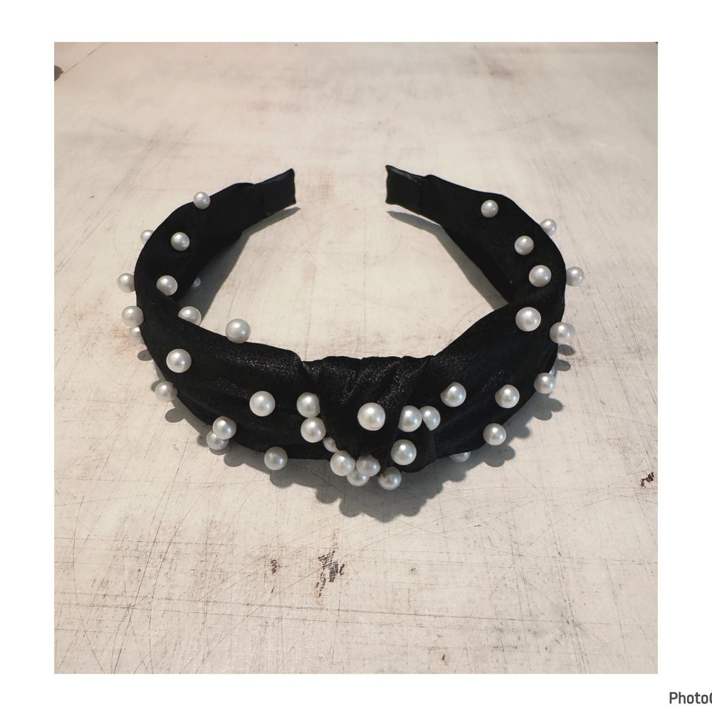 Black Pearl Accent Knotted Headband Women's Party Glam OS